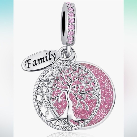 Pink and silver family tree charm that fits all Pandora bracelets - Picture 1 of 3